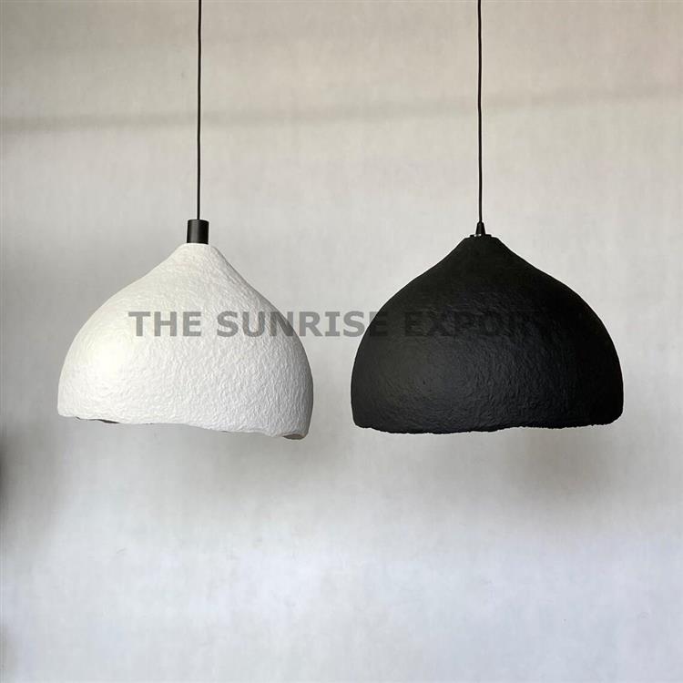 BLACK AND WHITE PAPER MACHE PENDENT LAMP